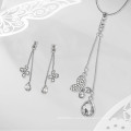 Unique Long Crystal Butterfly Pendant Necklace Earrings Jewelry Set